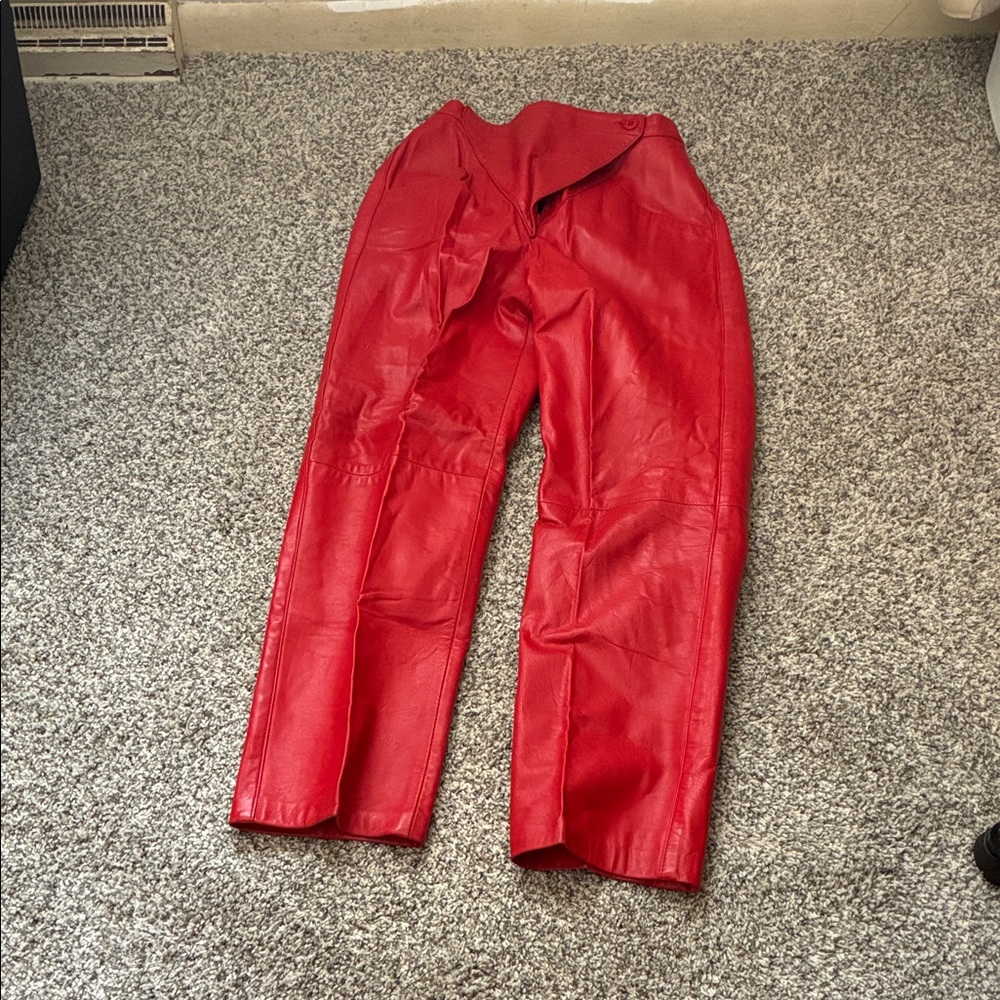 Vibrant Red Leather Pants
